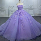 Quinceanera Dress Party Princess Pearls Strapless Evening Gown Appliques - Curvevia