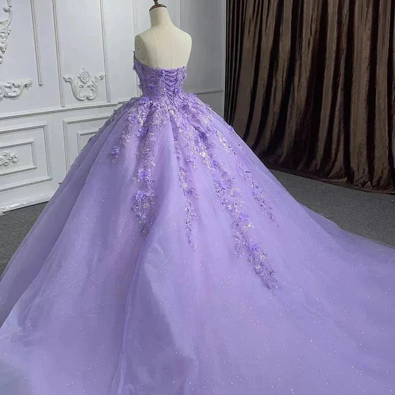 Quinceanera Dress Party Princess Pearls Strapless Evening Gown Appliques - Curvevia