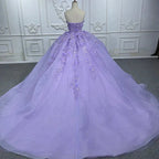 Quinceanera Dress Party Princess Pearls Strapless Evening Gown Appliques - Curvevia