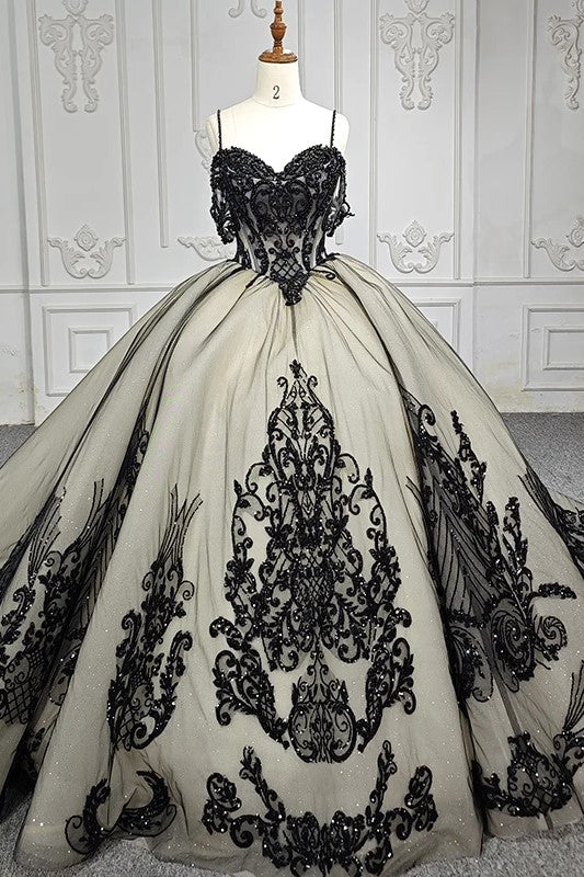 Soraya |  Spaghetti Straps Embroidery Lace Quinceanera Dresses - Curvevia