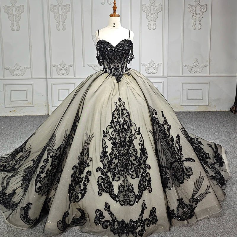 Soraya |  Spaghetti Straps Embroidery Lace Quinceanera Dresses - Curvevia