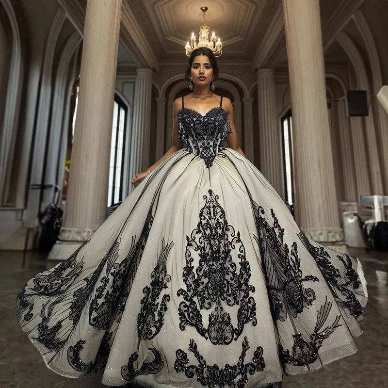 Soraya |  Spaghetti Straps Embroidery Lace Quinceanera Dresses - Curvevia