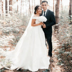 Ball Gown Satin Sweep Train White Wedding Dress with Sleeveless - Curvevia