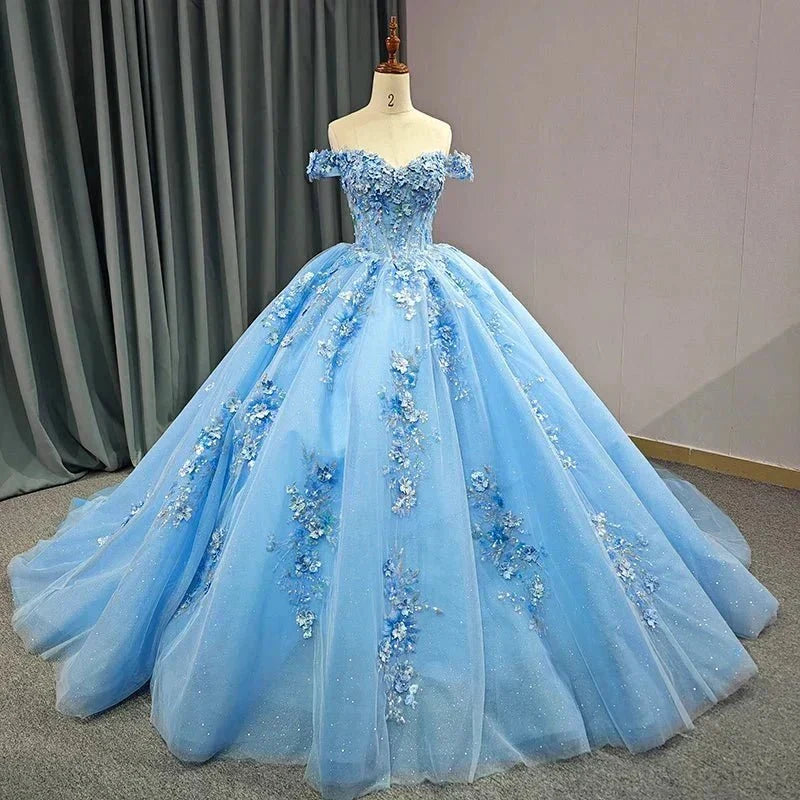 Quinceanera Dress Elegant Sweetheart Off-the-shoulder Appliques Ball Gown - Curvevia
