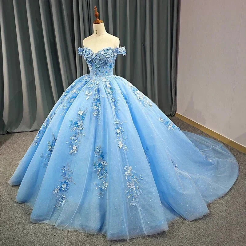 Quinceanera Dress Elegant Sweetheart Off-the-shoulder Appliques Ball Gown - Curvevia