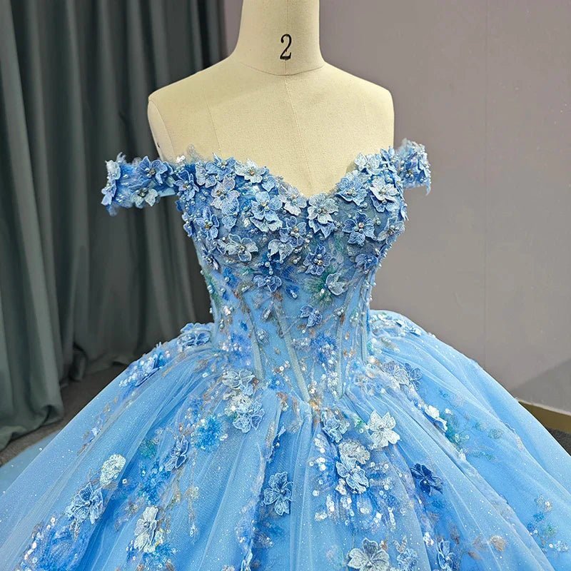 Quinceanera Dress Elegant Sweetheart Off-the-shoulder Appliques Ball Gown - Curvevia
