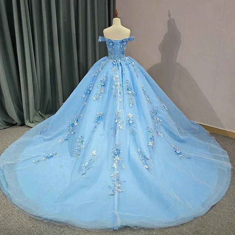 Quinceanera Dress Elegant Sweetheart Off-the-shoulder Appliques Ball Gown - Curvevia