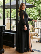 Elegant Black Chiffon A-Line V-Neck V-Back Ankle-Length Plus Size Bridesmaid Dress - Curvevia