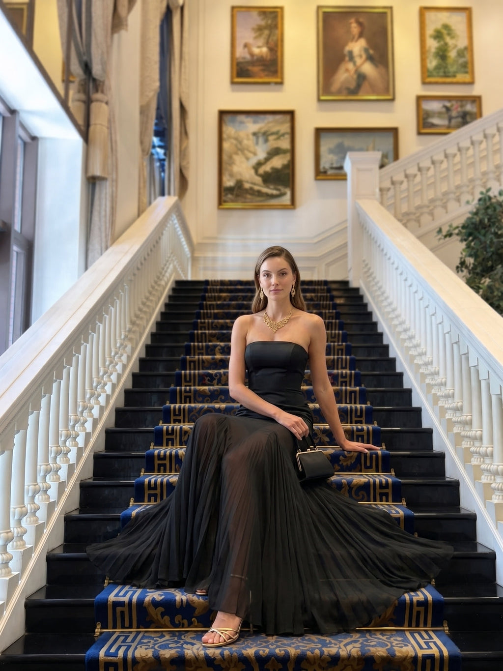 Elegant Black Chiffon mermaid Straight Neck Back Zip Ankle-Length Bridesmaid Dress - Curvevia