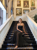 Elegant Black Chiffon mermaid Straight Neck Back Zip Ankle-Length Bridesmaid Dress - Curvevia