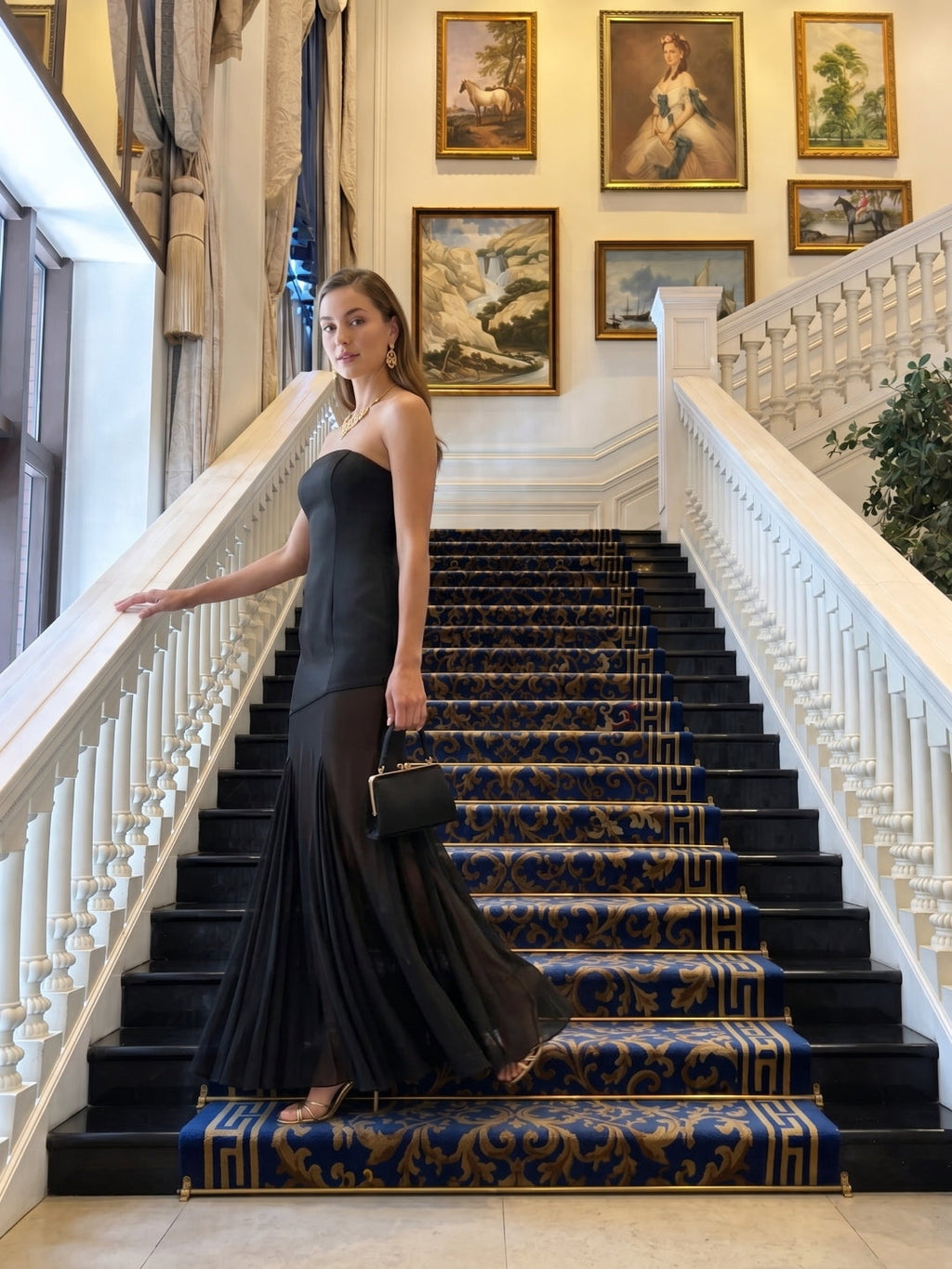 Elegant Black Chiffon mermaid Straight Neck Back Zip Ankle-Length Bridesmaid Dress - Curvevia