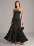 Elegant Black Chiffon mermaid Straight Neck Back Zip Ankle-Length Bridesmaid Dress - Curvevia