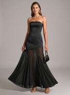 Elegant Black Chiffon mermaid Straight Neck Back Zip Ankle-Length Bridesmaid Dress - Curvevia