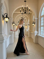 Elegant Black Satin Mermaid One Shoulder Back Zip with Ruffle Ankle-Length Bridesmaid Dress - Curvevia