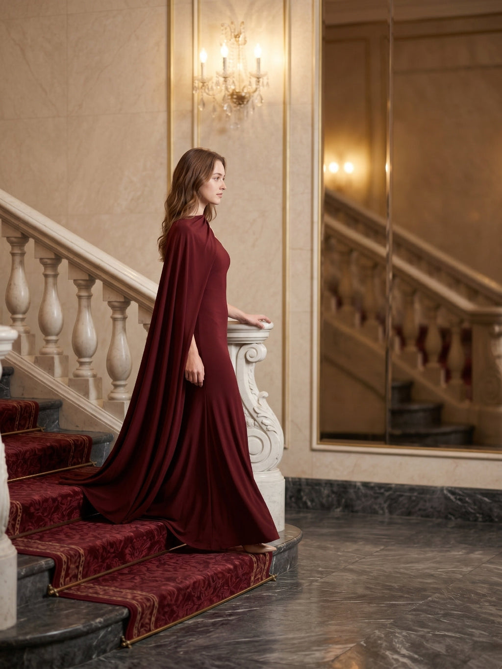 Elegant Burgundy Stretch Knit column One Shoulder Ankle-Length Bridesmaid Dress - Curvevia