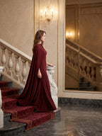 Elegant Burgundy Stretch Knit column One Shoulder Ankle-Length Bridesmaid Dress - Curvevia