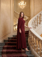 Elegant Burgundy Stretch Knit column One Shoulder Ankle-Length Bridesmaid Dress - Curvevia