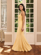 Elegant Butter Stretch Knit mermaid Square Neck Criss-Cross Straps Ankle-Length Bridesmaid Dress - Curvevia