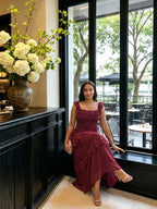 Elegant Cabernet Chiffon mermaid Square Neck Ankle-Length Bridesmaid Dress - Curvevia