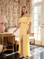 Elegant Daffodil Chiffon A-Line Straight Neck Backless Ankle-Length Plus Size Bridesmaid Dress - Curvevia