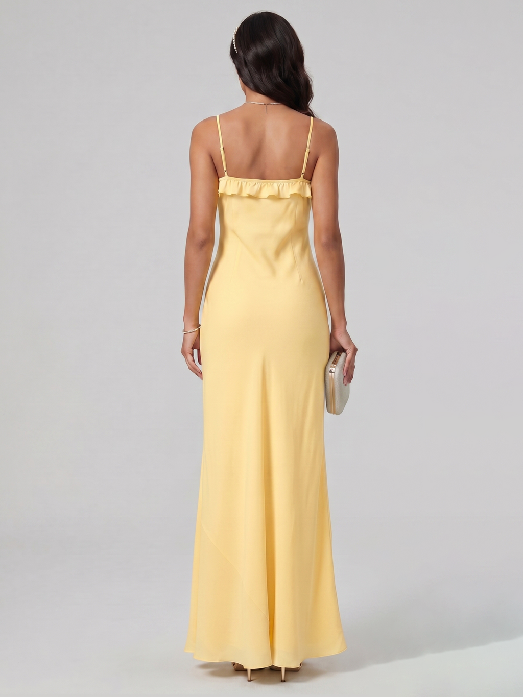 Elegant Daffodil Satin A-Line Straight Neck Backless Ankle-Length Plus Size Bridesmaid Dress - Curvevia