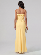 Elegant Daffodil Satin A-Line Straight Neck Backless Ankle-Length Plus Size Bridesmaid Dress - Curvevia