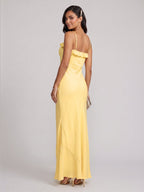 Elegant Daffodil Satin A-Line Straight Neck Backless Ankle-Length Plus Size Bridesmaid Dress - Curvevia