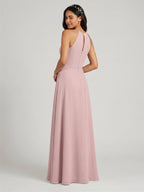 Elegant Dusty Rose Chiffon A-Line Halter neckline Ankle-Length Bridesmaid Dress with Minimalist Design - Curvevia