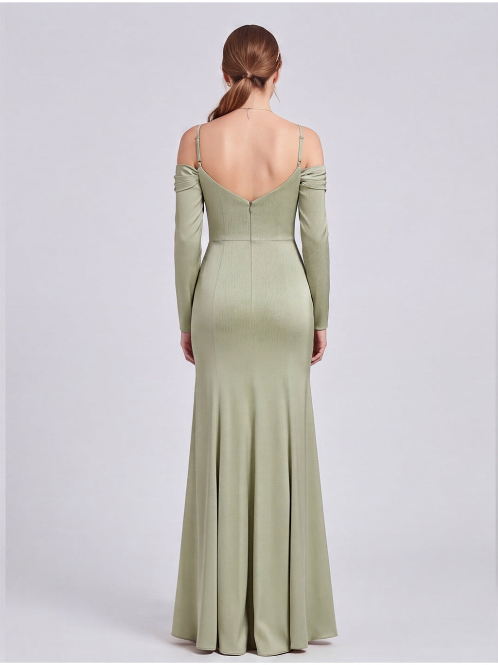 Elegant Dusty Sage Satin Sheath Straight Neck Backless Ankle-Length Bridesmaid Dress - Curvevia
