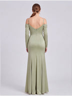 Elegant Dusty Sage Satin Sheath Straight Neck Backless Ankle-Length Bridesmaid Dress - Curvevia
