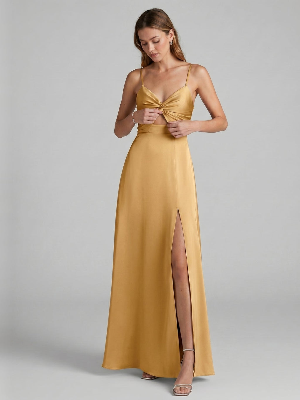 Elegant Gold Satin A-Line Sweetheart Backless Ankle-Length Bridesmaid Dress - Curvevia