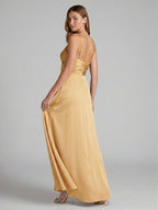 Elegant Gold Satin A-Line Sweetheart Backless Ankle-Length Bridesmaid Dress - Curvevia