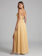 Elegant Gold Satin A-Line Sweetheart Backless Ankle-Length Bridesmaid Dress - Curvevia