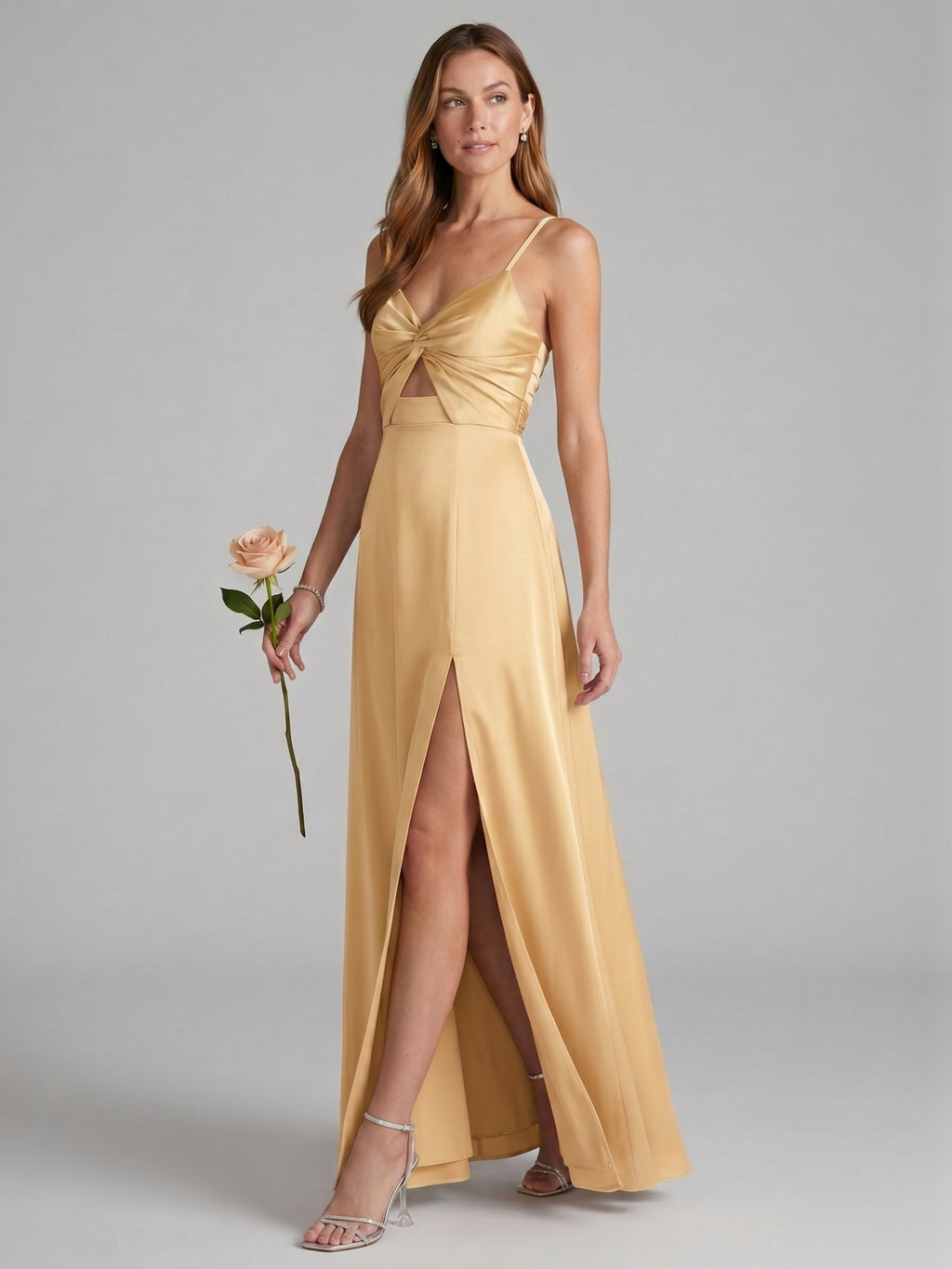 Elegant Gold Satin A-Line Sweetheart Backless Ankle-Length Bridesmaid Dress - Curvevia
