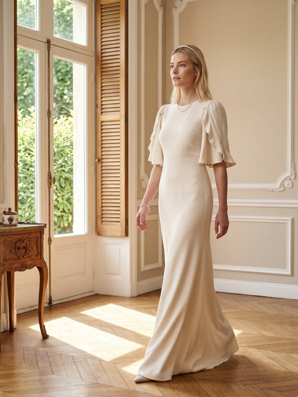 Elegant Ivory Matte Satin A-Line Scoop Neck Back Zip Ankle-Length Bridesmaid Dress - Curvevia