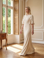 Elegant Ivory Matte Satin A-Line Scoop Neck Back Zip Ankle-Length Bridesmaid Dress - Curvevia