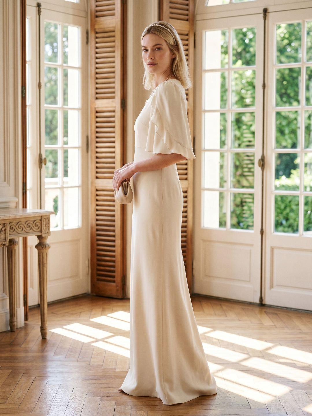 Elegant Ivory Matte Satin A-Line Scoop Neck Back Zip Ankle-Length Bridesmaid Dress - Curvevia