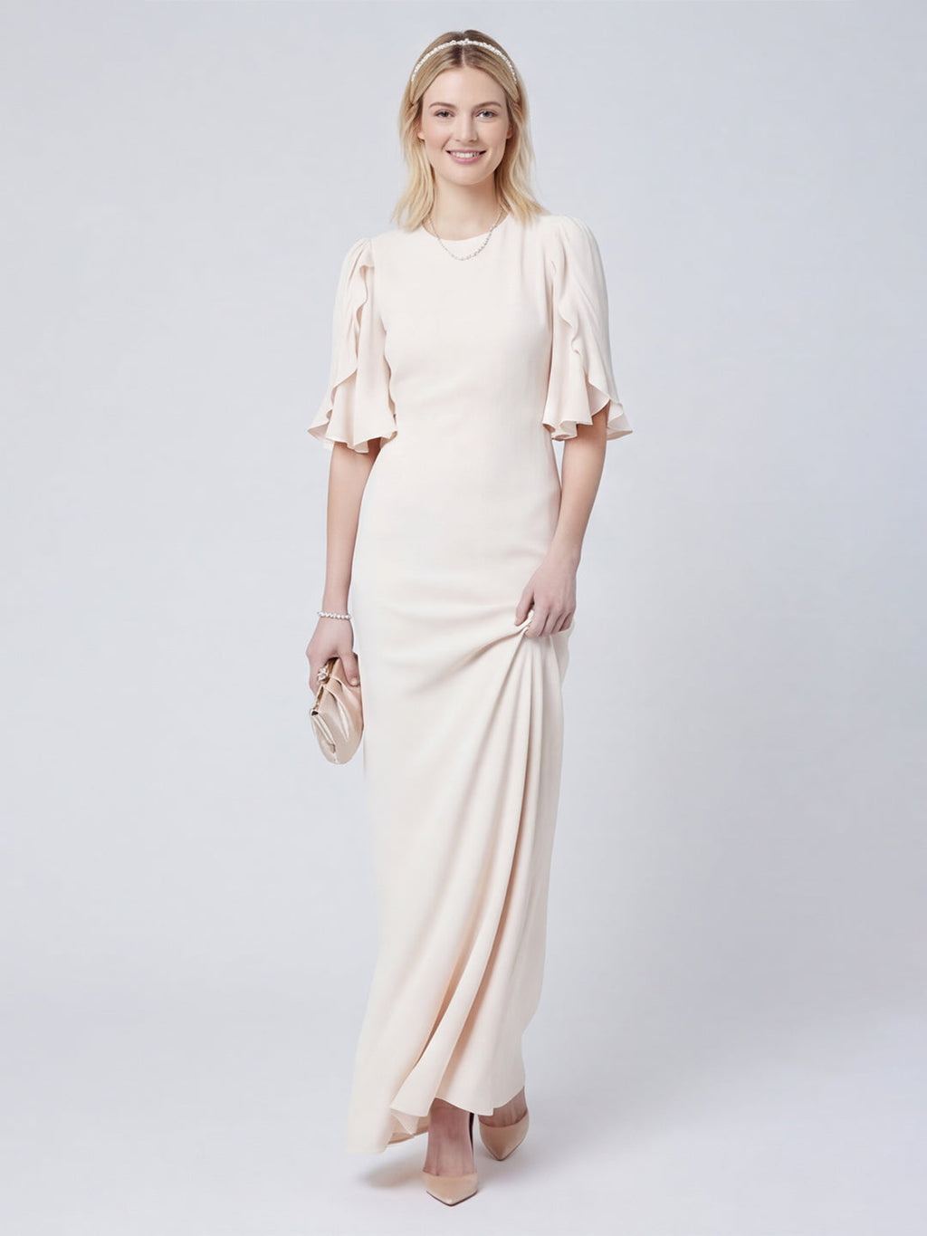 Elegant Ivory Matte Satin A-Line Scoop Neck Back Zip Ankle-Length Bridesmaid Dress - Curvevia