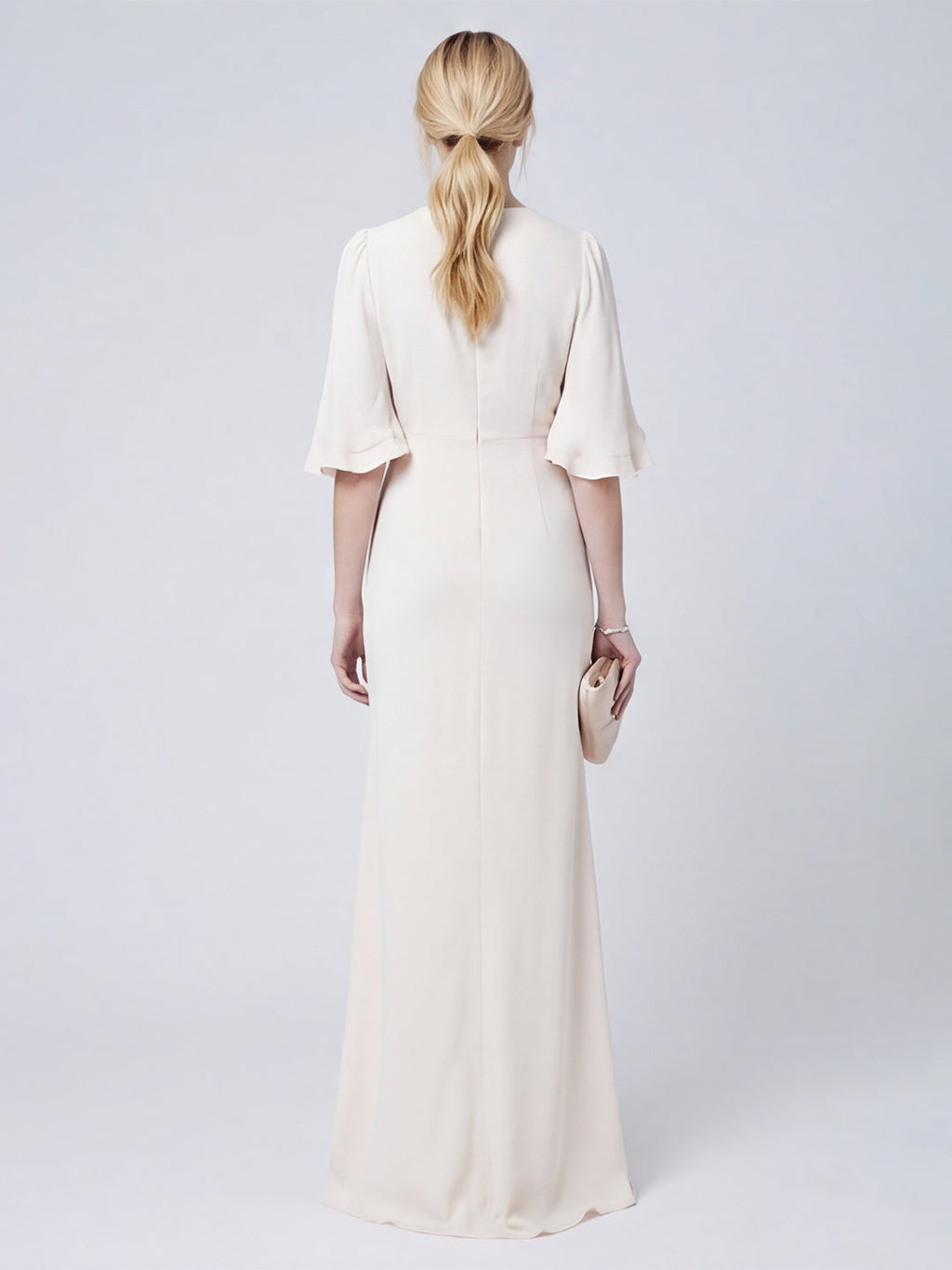 Elegant Ivory Matte Satin A-Line Scoop Neck Back Zip Ankle-Length Bridesmaid Dress - Curvevia