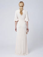Elegant Ivory Matte Satin A-Line Scoop Neck Back Zip Ankle-Length Bridesmaid Dress - Curvevia