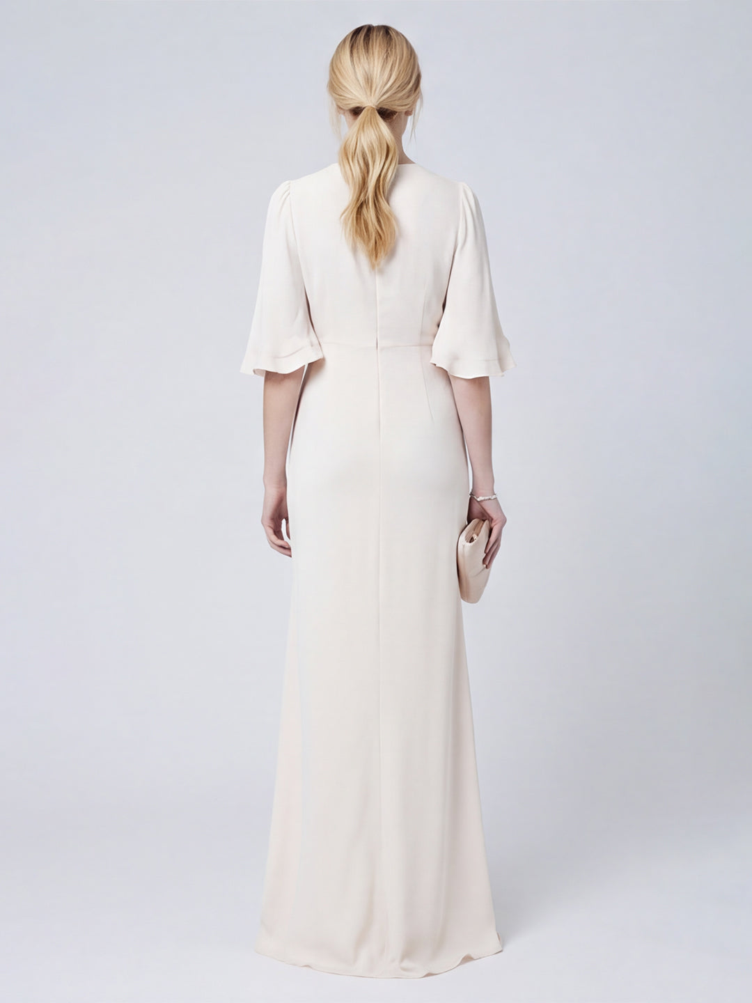 Elegant Ivory Matte Satin A-Line Scoop Neck Back Zip Ankle-Length Bridesmaid Dress - Curvevia