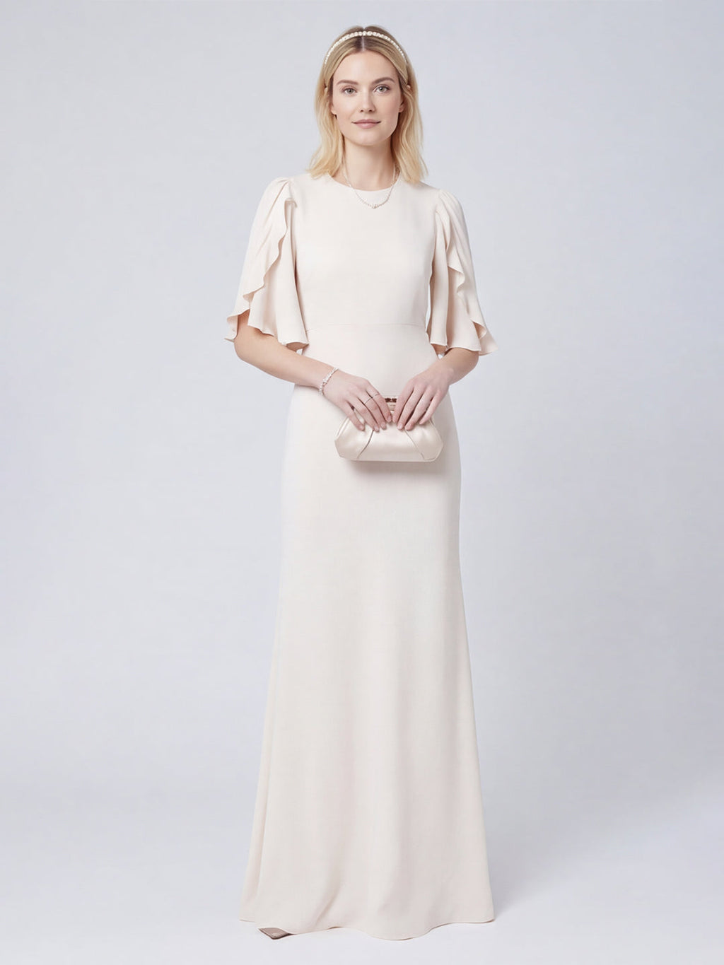 Elegant Ivory Matte Satin A-Line Scoop Neck Back Zip Ankle-Length Bridesmaid Dress - Curvevia
