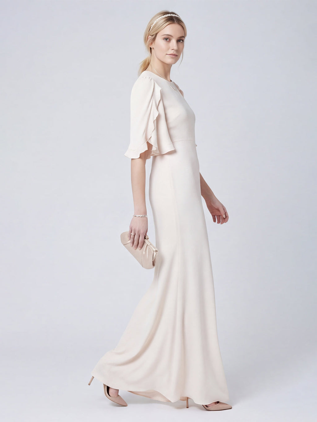 Elegant Ivory Matte Satin A-Line Scoop Neck Back Zip Ankle-Length Bridesmaid Dress - Curvevia