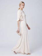 Elegant Ivory Matte Satin A-Line Scoop Neck Back Zip Ankle-Length Bridesmaid Dress - Curvevia
