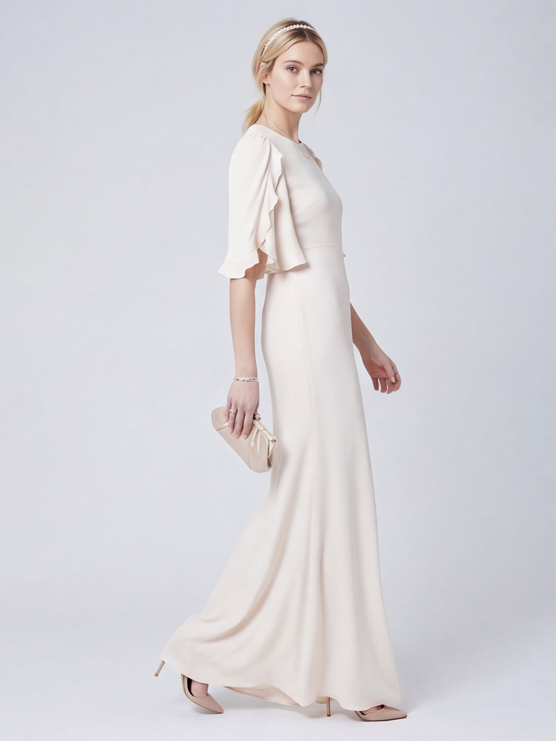 Elegant Ivory Matte Satin A-Line Scoop Neck Back Zip Ankle-Length Bridesmaid Dress - Curvevia