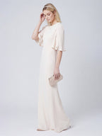 Elegant Ivory Matte Satin A-Line Scoop Neck Back Zip Ankle-Length Bridesmaid Dress - Curvevia