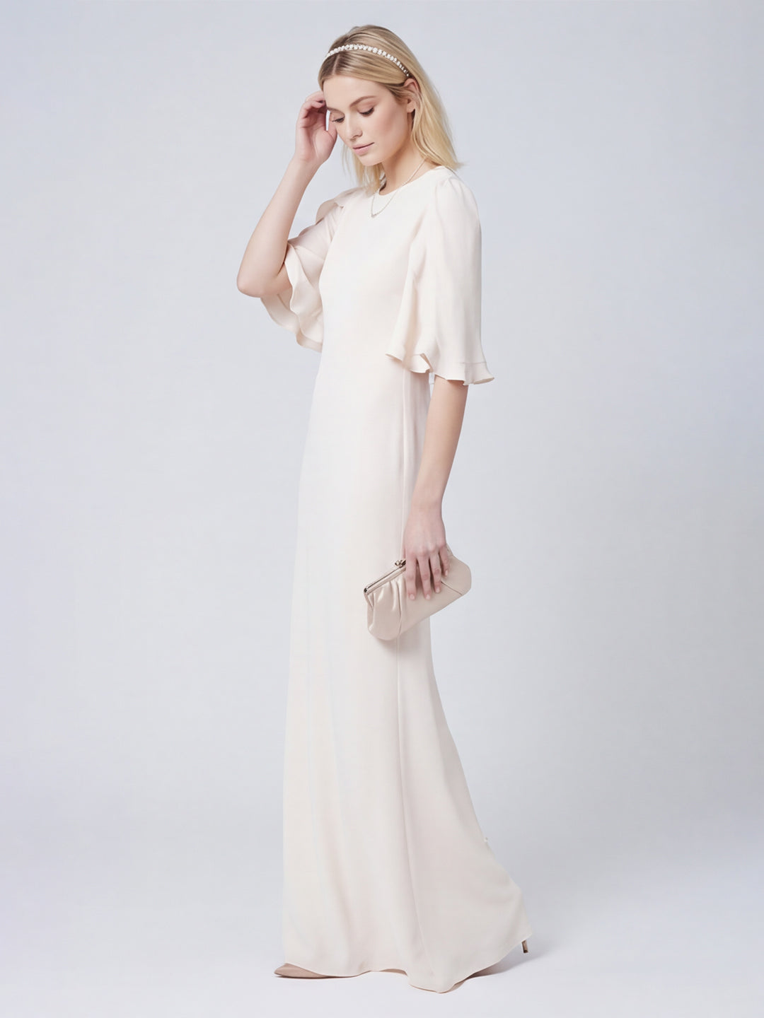 Elegant Ivory Matte Satin A-Line Scoop Neck Back Zip Ankle-Length Bridesmaid Dress - Curvevia
