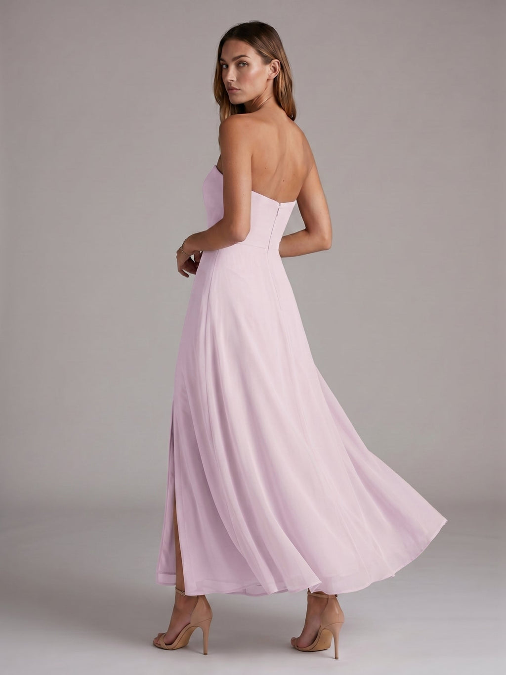 Elegant Lilac Chiffon A-Line Off-the-Shoulder Back Zip Ankle-Length Bridesmaid Dress - Curvevia