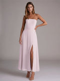 Elegant Lilac Chiffon A-Line Off-the-Shoulder Back Zip Ankle-Length Bridesmaid Dress - Curvevia