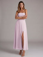 Elegant Lilac Chiffon A-Line Off-the-Shoulder Back Zip Ankle-Length Bridesmaid Dress - Curvevia